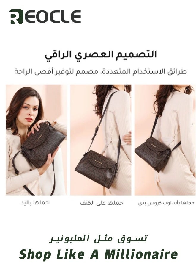 REOCLE - Lady Luxury Retro Letter Diagonal Shoulder Bag PU Leather Span Bag Large Capacity Fashionable and Versatile Crossbody Bag - Image 1