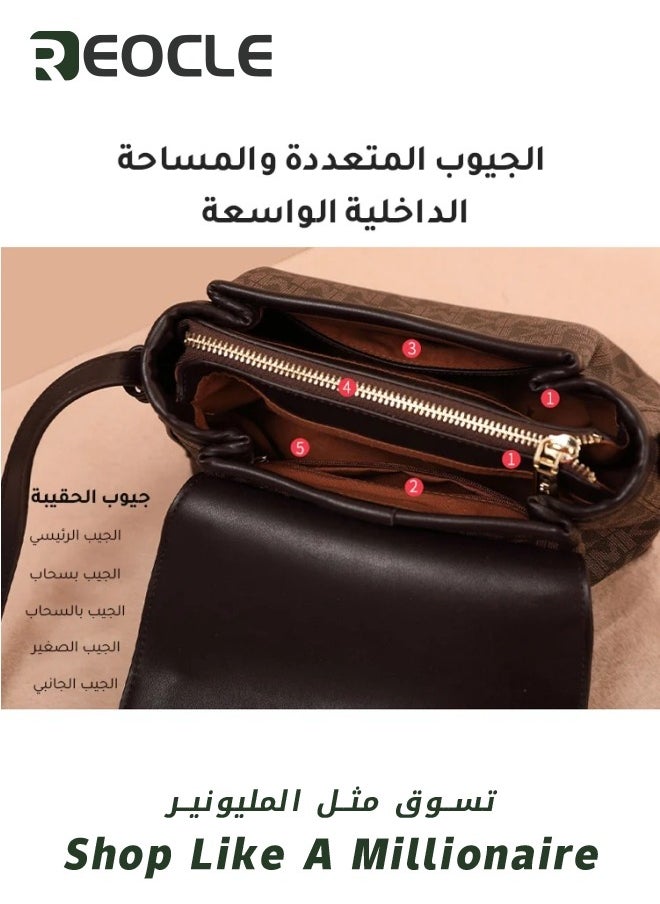 REOCLE - Lady Luxury Retro Letter Diagonal Shoulder Bag PU Leather Span Bag Large Capacity Fashionable and Versatile Crossbody Bag - Image 1