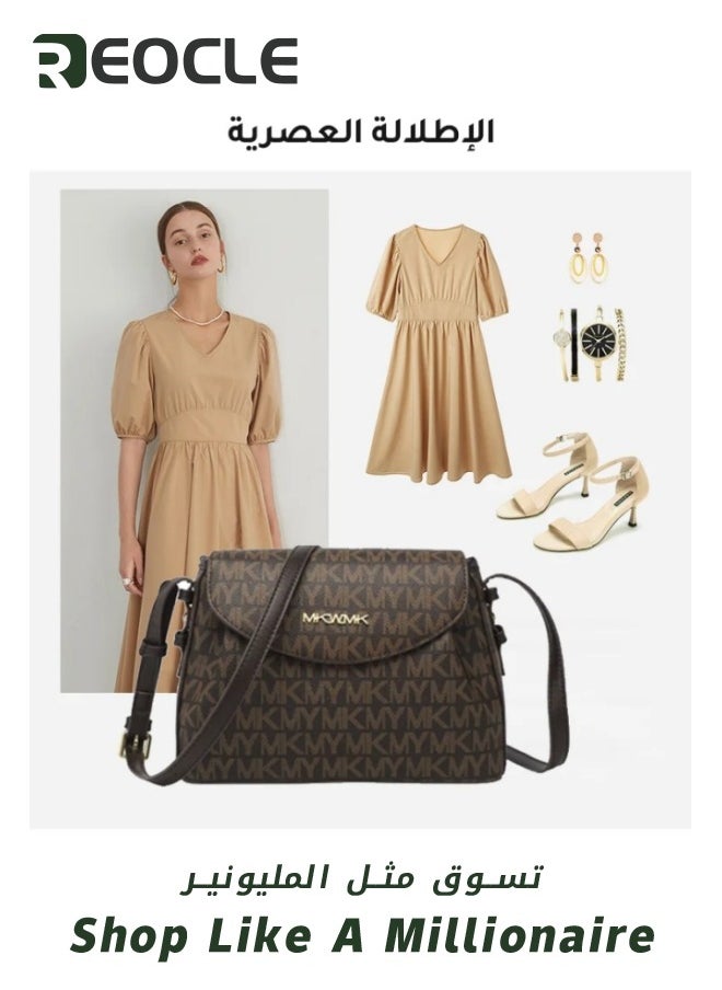 REOCLE - Lady Luxury Retro Letter Diagonal Shoulder Bag PU Leather Span Bag Large Capacity Fashionable and Versatile Crossbody Bag - Image 1