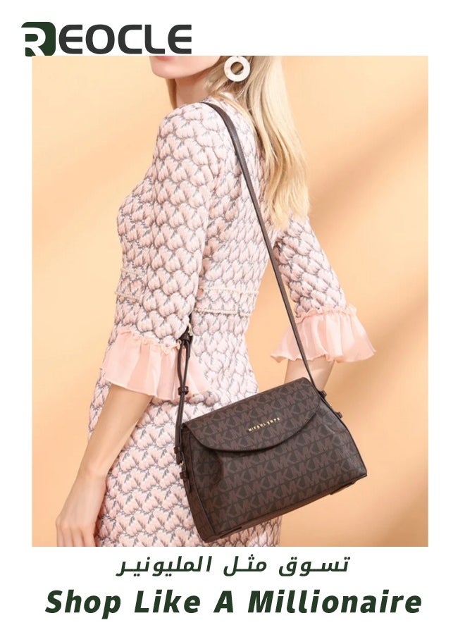 REOCLE - Lady Luxury Retro Letter Diagonal Shoulder Bag PU Leather Span Bag Large Capacity Fashionable and Versatile Crossbody Bag - Image 1