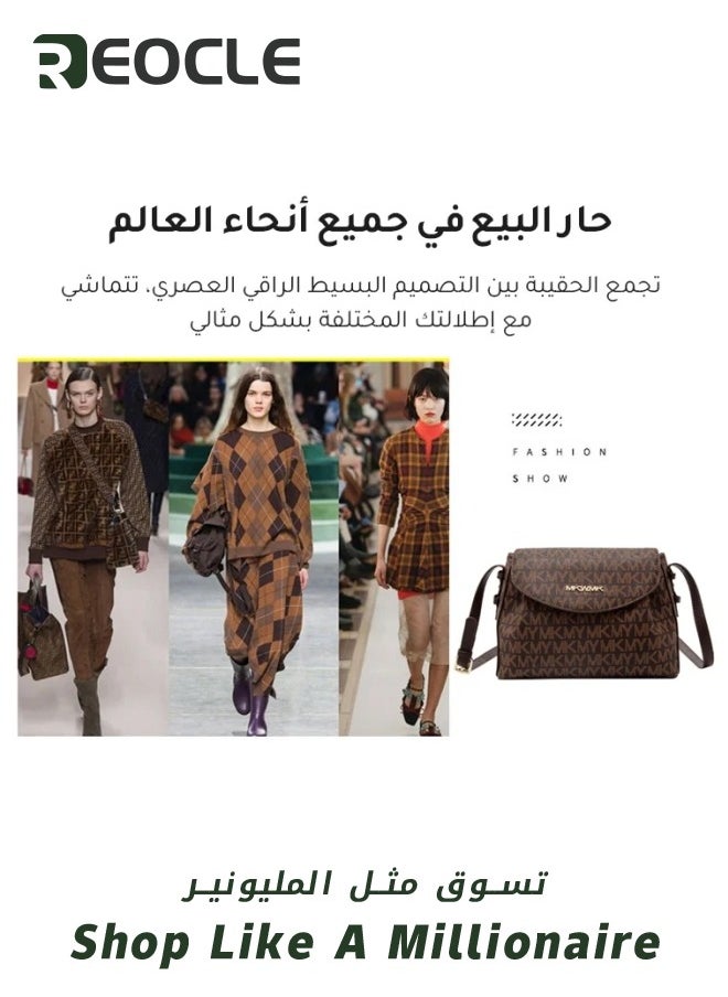 REOCLE - Lady Luxury Retro Letter Diagonal Shoulder Bag PU Leather Span Bag Large Capacity Fashionable and Versatile Crossbody Bag - Image 1