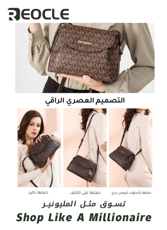 REOCLE - Lady Luxury Retro Letter Diagonal Shoulder Bag PU Leather Span Bag Large Capacity Fashionable and Versatile Crossbody Bag - Image 1