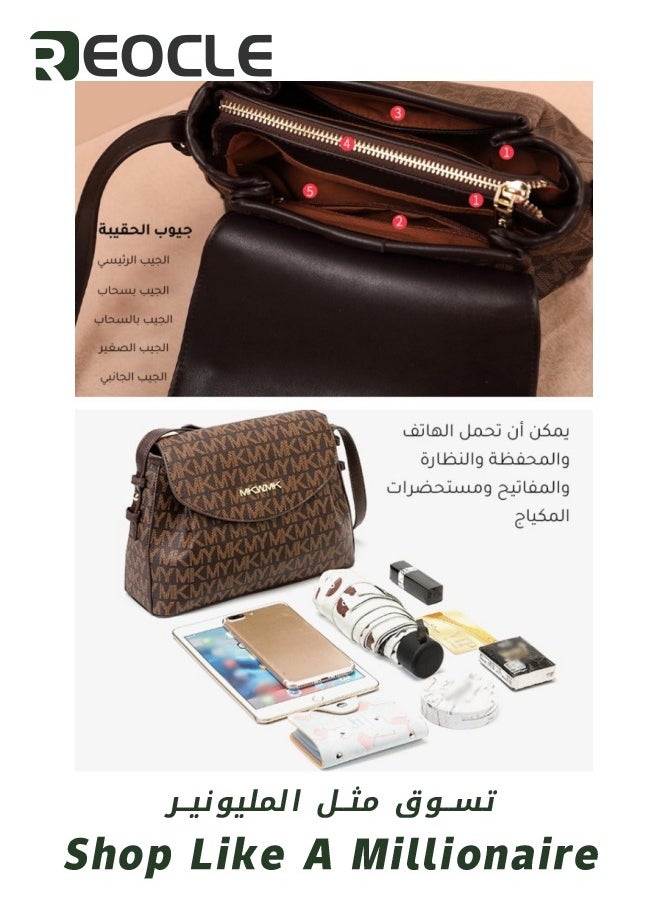 REOCLE - Lady Luxury Retro Letter Diagonal Shoulder Bag PU Leather Span Bag Large Capacity Fashionable and Versatile Crossbody Bag - Image 1