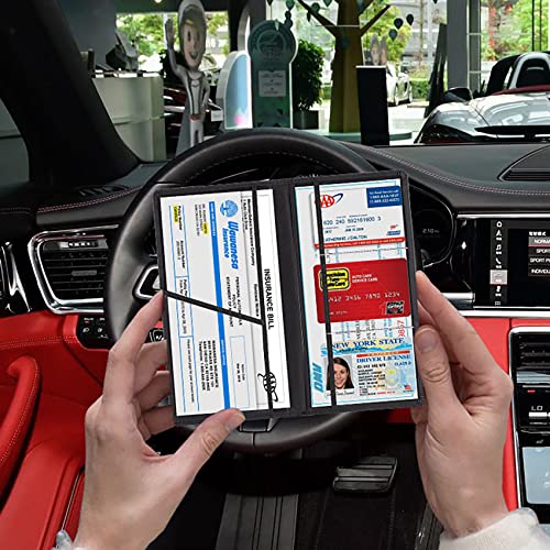 TOURSUIT حامل بطاقة تسجيل وتأمين السيارة TOURSUIT، منظم وثائق رخصة المركبة في صندوق القفازات، إكسسوارات داخلية للسيارة للنساء والرجال والمراهقين (أسود) جلد صناعي، للسيارات - Image 5