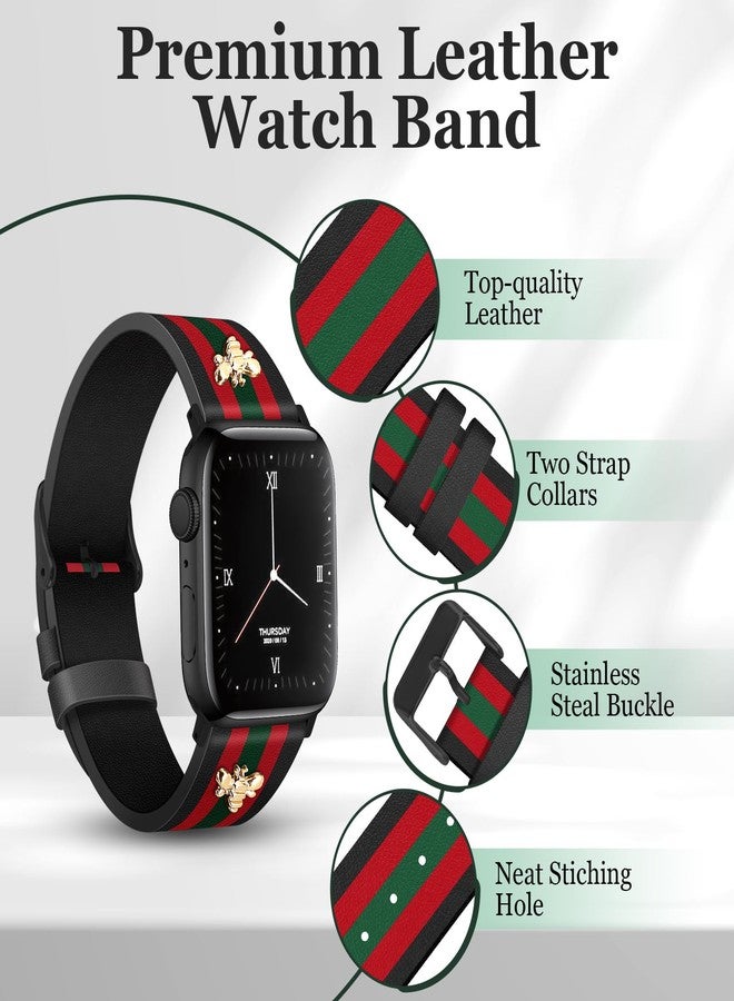 MOINSPIRE Designer Leather Bands with Charms Compatible with Apple Watch Band 42mm(S3/2/1) 44mm 45mm 46mm 49mm Women Men Genuine Leather Elegant Strap for iWatch Series 11/10/9/8/7/6/5/3/2/1/SE/Ultra - Image 4