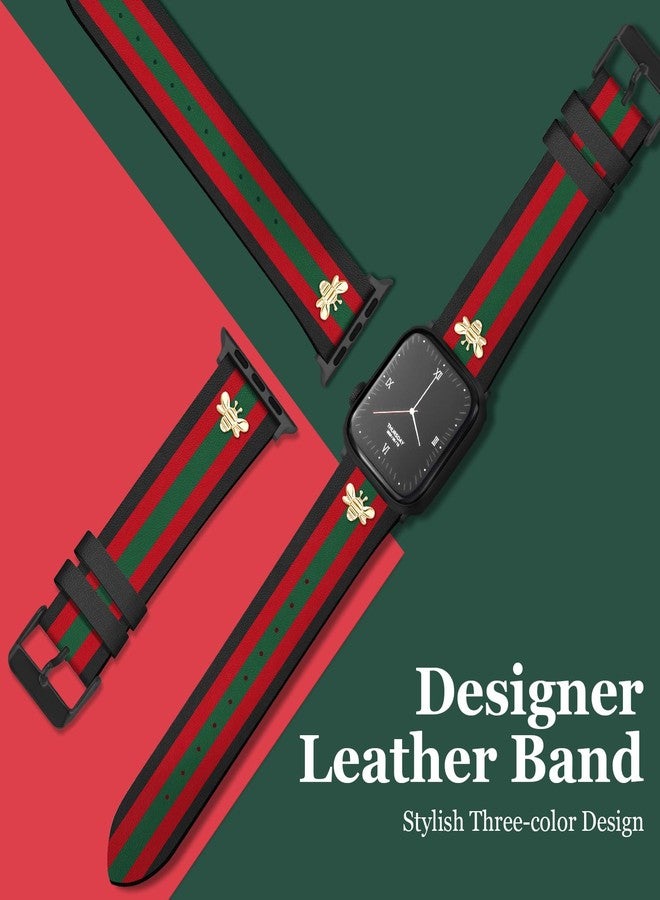 MOINSPIRE Designer Leather Bands with Charms Compatible with Apple Watch Band 42mm(S3/2/1) 44mm 45mm 46mm 49mm Women Men Genuine Leather Elegant Strap for iWatch Series 11/10/9/8/7/6/5/3/2/1/SE/Ultra - Image 3