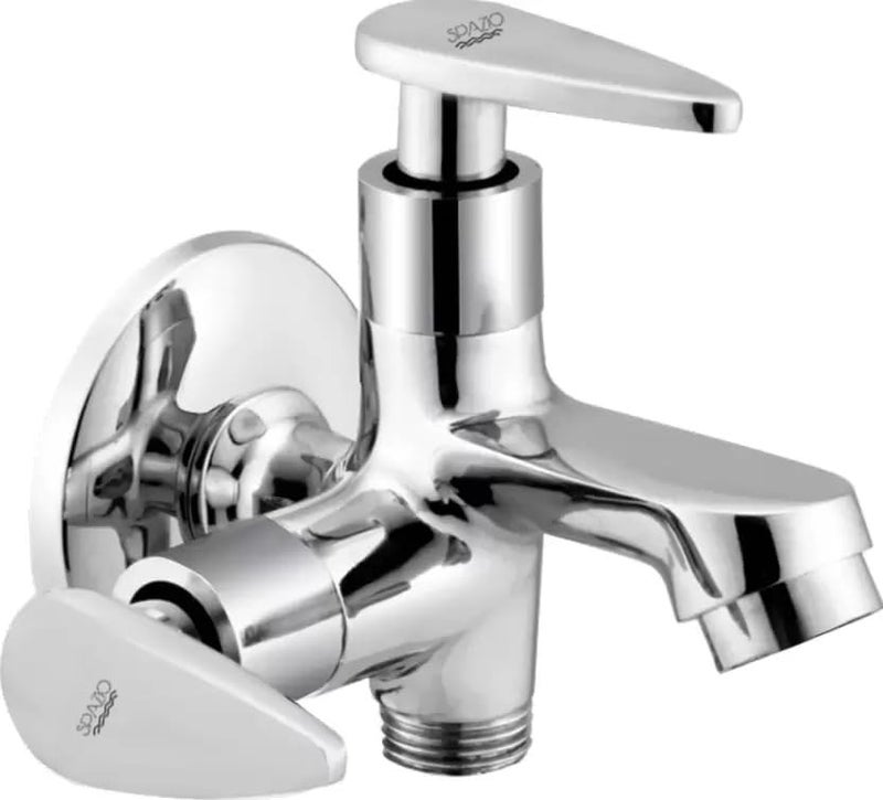 Spazio Brass Vignette Collection 2 Way Bib Cock Wall Mount Pack of 1 Jaguar Health Faucet SetSS 15m Tube for Bathroom Chrome Finish Silver Plated Bib Tap Faucet Wall Mount Installation Type - Image 2