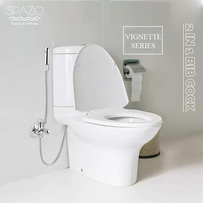 Spazio Brass Vignette Collection 2 Way Bib Cock Wall Mount Pack of 1 Jaguar Health Faucet SetSS 15m Tube for Bathroom Chrome Finish Silver Plated Bib Tap Faucet Wall Mount Installation Type - Image 5