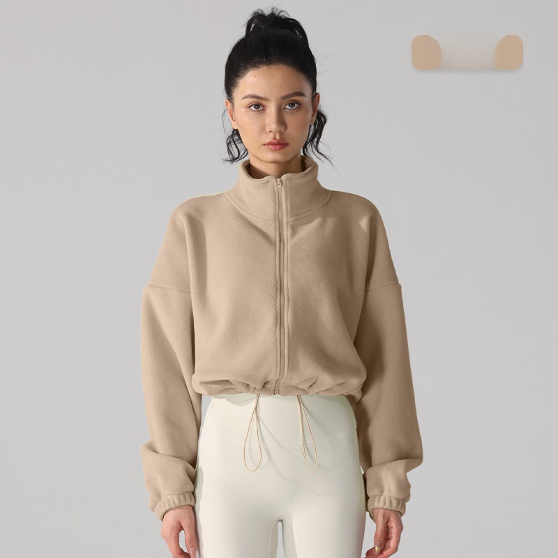 Generic Warm Fleece Yoga Jacket Loose Collar Velvet Top Oat milk 