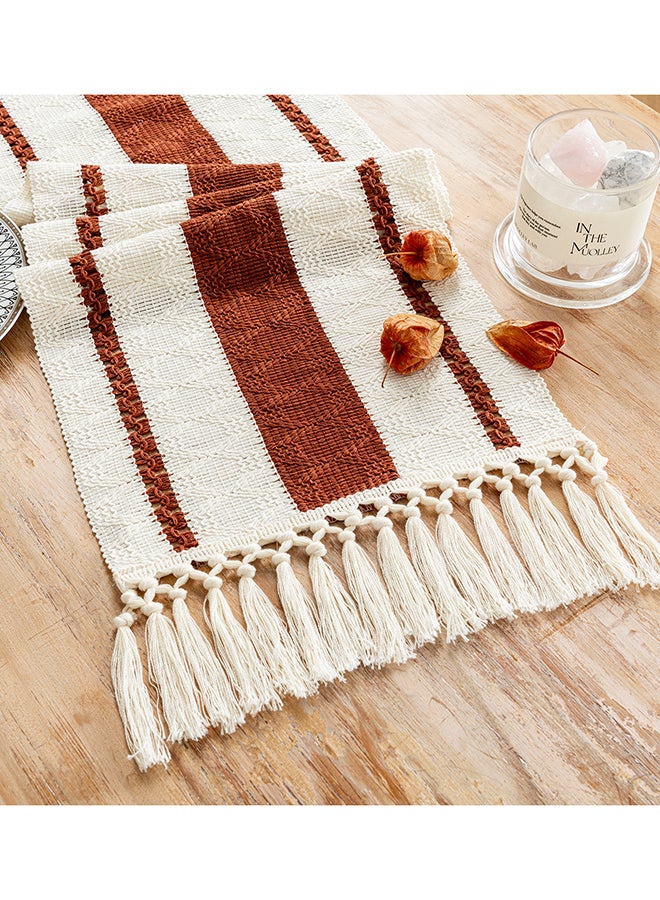Fancy Homi Boho Chic Macrame Table Runner for Home Decor, Farmhouse Style with Tassels, Perfect for Party Bohemian - 30x183 cm - Rust - Image 1