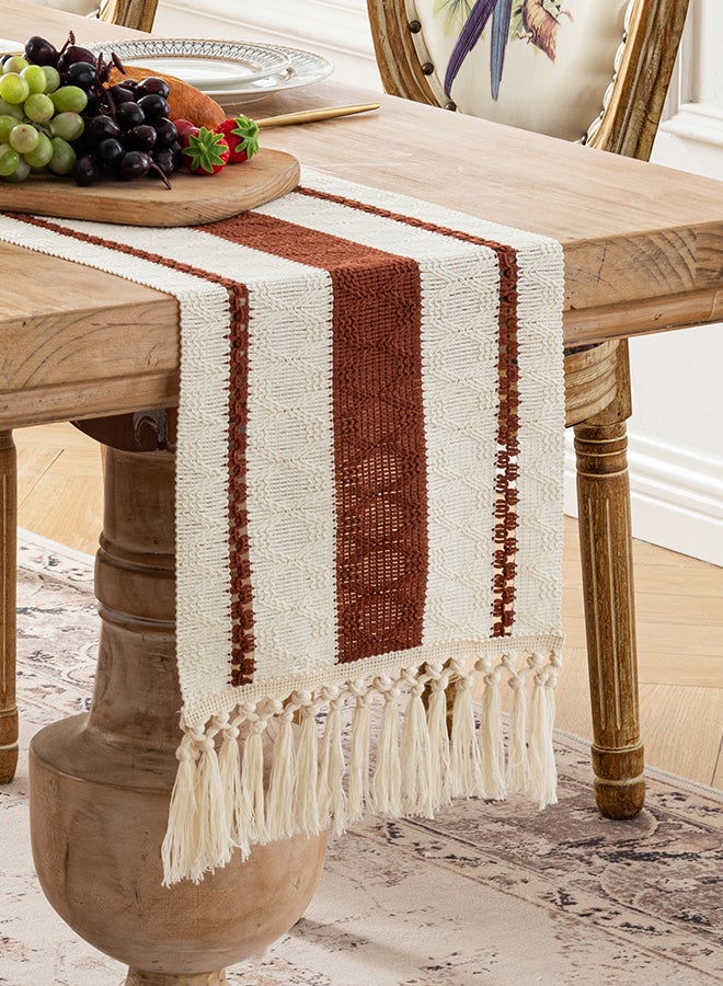 Fancy Homi Boho Chic Macrame Table Runner for Home Decor, Farmhouse Style with Tassels, Perfect for Party Bohemian - 30x183 cm - Rust - Image 4