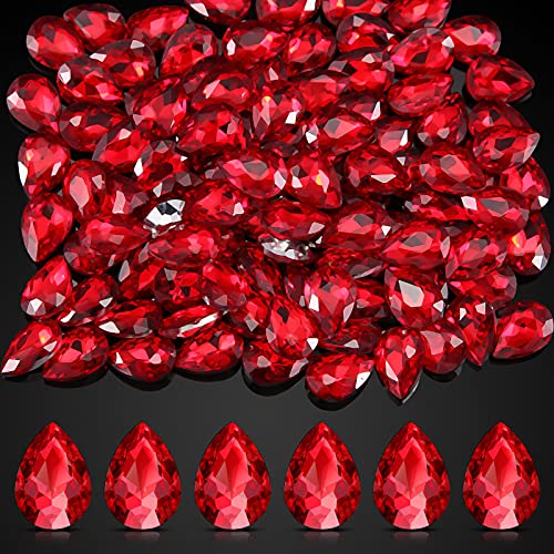 Jadive 100 Pcs 10 x 14 mm Teardrop Rhinestones Crystal Resin Point Back Glass Rhinestones Beads for Crafts Jewelry Making Shoes Dress Faceted Glass BeadsRed