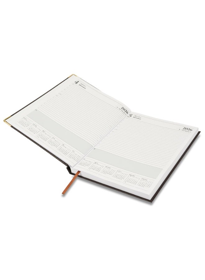 FIS مفكرة 2026، حجم A4 (210x297 مم)، غلاف صلب من مواد الفينيل، غلاف مبطن من جهة واحدة، زوايا ذهبية، إنجليزي، ورق أبيض 60 جرام، لون شوكولاتة - FSDI42E26CH - Image 4