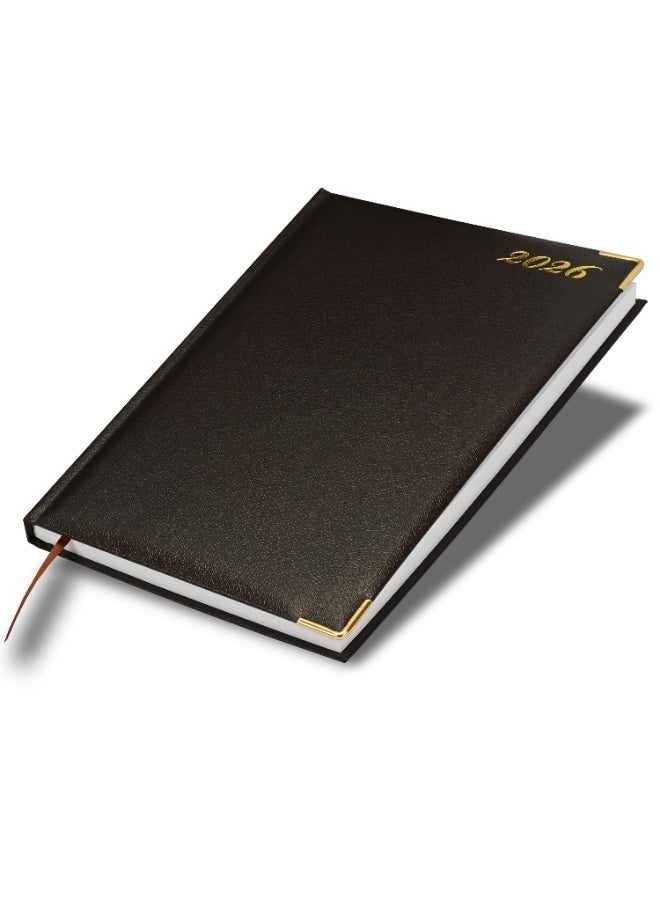 FIS مفكرة 2026، حجم A4 (210x297 مم)، غلاف صلب من مواد الفينيل، غلاف مبطن من جهة واحدة، زوايا ذهبية، إنجليزي، ورق أبيض 60 جرام، لون شوكولاتة - FSDI42E26CH - Image 1