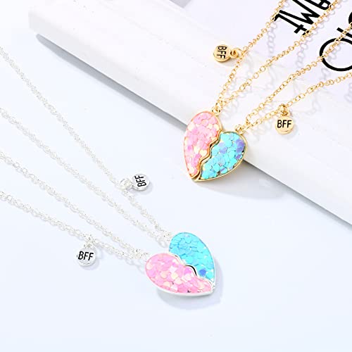 DOYYCA Best Friend Necklace for 2 Girls Magnetic Matching Friendship Necklace Half Heart Pendant BFF Necklaces for Sister (Blue&Pink Heart) - Image 2