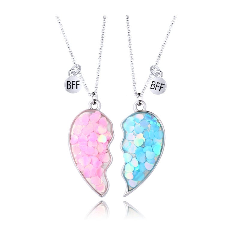 DOYYCA Best Friend Necklace for 2 Girls Magnetic Matching Friendship Necklace Half Heart Pendant BFF Necklaces for Sister (Blue&Pink Heart) - Image 5