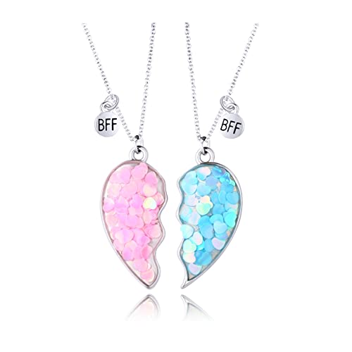 DOYYCA Best Friend Necklace for 2 Girls Magnetic Matching Friendship Necklace Half Heart Pendant BFF Necklaces for Sister (Blue&Pink Heart) - Image 1
