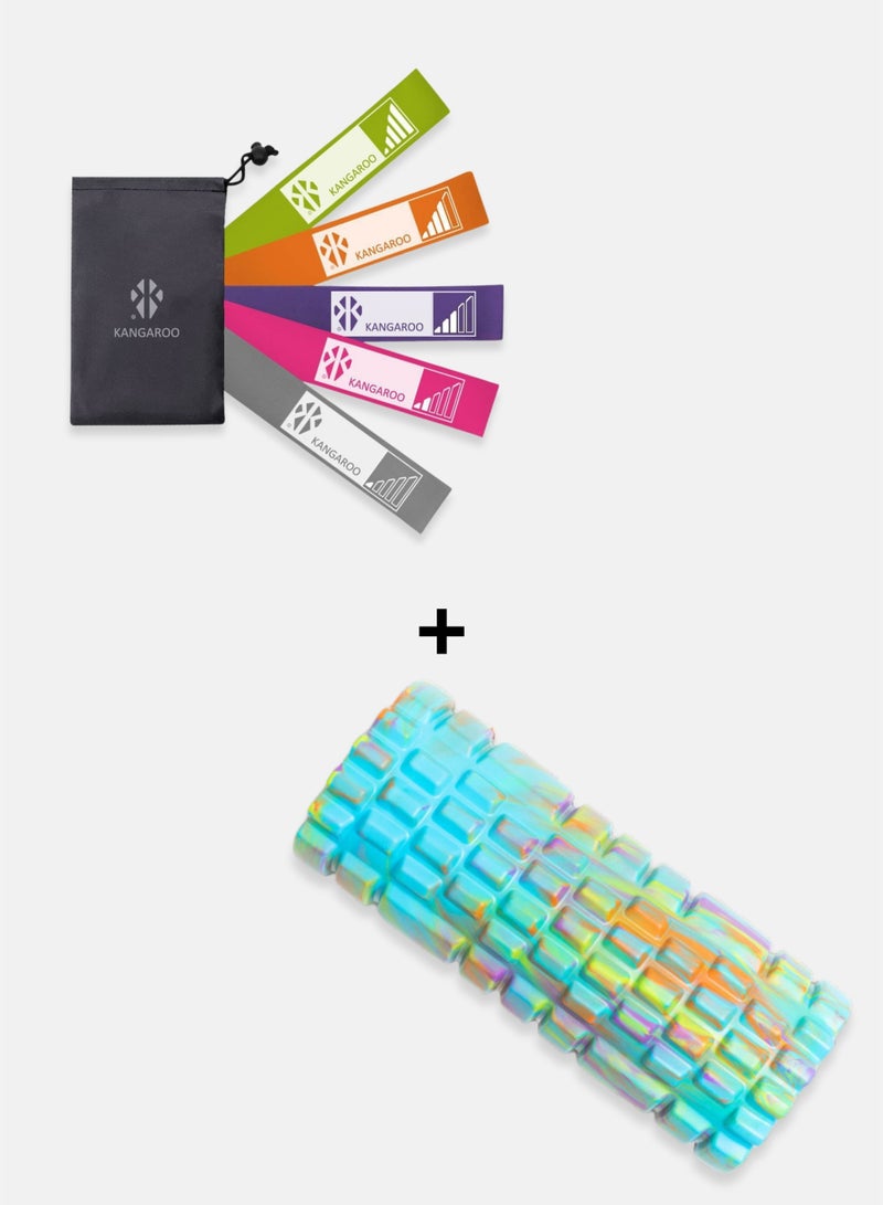 كانجرو طقم أشرطة مقاومة من 5 قطع مع اسطوانة الفوم رولر