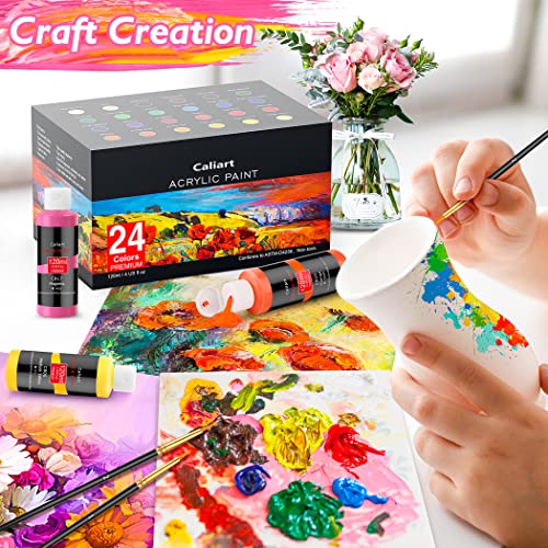 Caliart Acrylic Paint Set With 12 Brushes, 24 Colors (120ml, 4oz) Art Craft Paints for Adults Artists Beginners Painters, Canvas Ceramic Wood Rock Painting Art Supplies Kit - Image 5