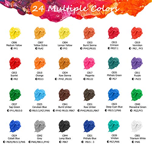 Caliart Acrylic Paint Set With 12 Brushes, 24 Colors (120ml, 4oz) Art Craft Paints for Adults Artists Beginners Painters, Canvas Ceramic Wood Rock Painting Art Supplies Kit - Image 2
