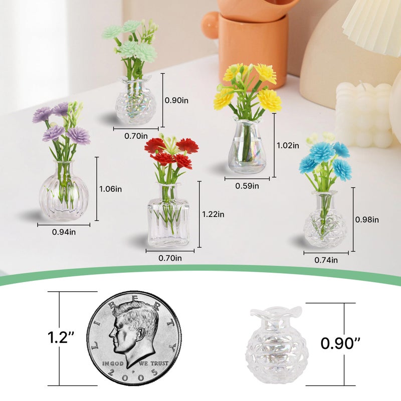 ZOYVUX Cute Mini Vase Magnets for Fridge, Tiny Plant Glass Vases with Flowers, Magnetic Refrigerator Decor for Kitchen, Office, Locker (5 Pack) - Image 4