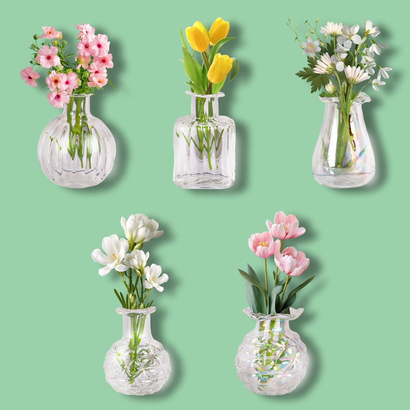ZOYVUX Cute Mini Vase Magnets for Fridge, Tiny Plant Glass Vases with Flowers, Magnetic Refrigerator Decor for Kitchen, Office, Locker (5 Pack) - Image 1