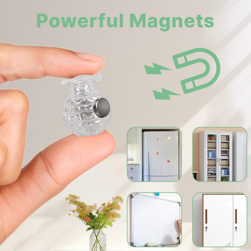 ZOYVUX Cute Mini Vase Magnets for Fridge, Tiny Plant Glass Vases with Flowers, Magnetic Refrigerator Decor for Kitchen, Office, Locker (5 Pack) - Image 3