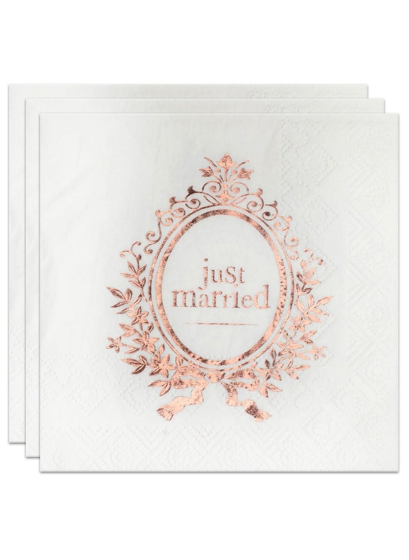 Just Married Wedding Disposable Napkins White Rose Gold 25cm 20-Pack