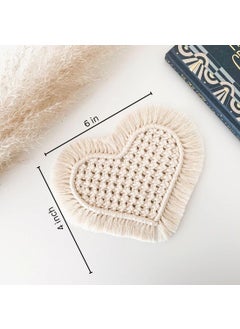 TMS tms Boho Circle Macramé Coaster with Fringe, Off-White, 15.24 cm Diameter, Handcrafted, Decorative Drink Coasters, Natural Fibers, Table Décor Accessories (Heart Set of 2)  - Image 4