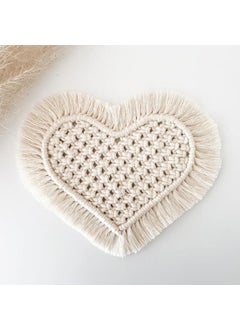 TMS tms Boho Circle Macramé Coaster with Fringe, Off-White, 15.24 cm Diameter, Handcrafted, Decorative Drink Coasters, Natural Fibers, Table Décor Accessories (Heart Set of 2)  - Image 3