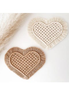 TMS tms Boho Circle Macramé Coaster with Fringe, Off-White, 15.24 cm Diameter, Handcrafted, Decorative Drink Coasters, Natural Fibers, Table Décor Accessories (Heart Set of 2)  - Image 1