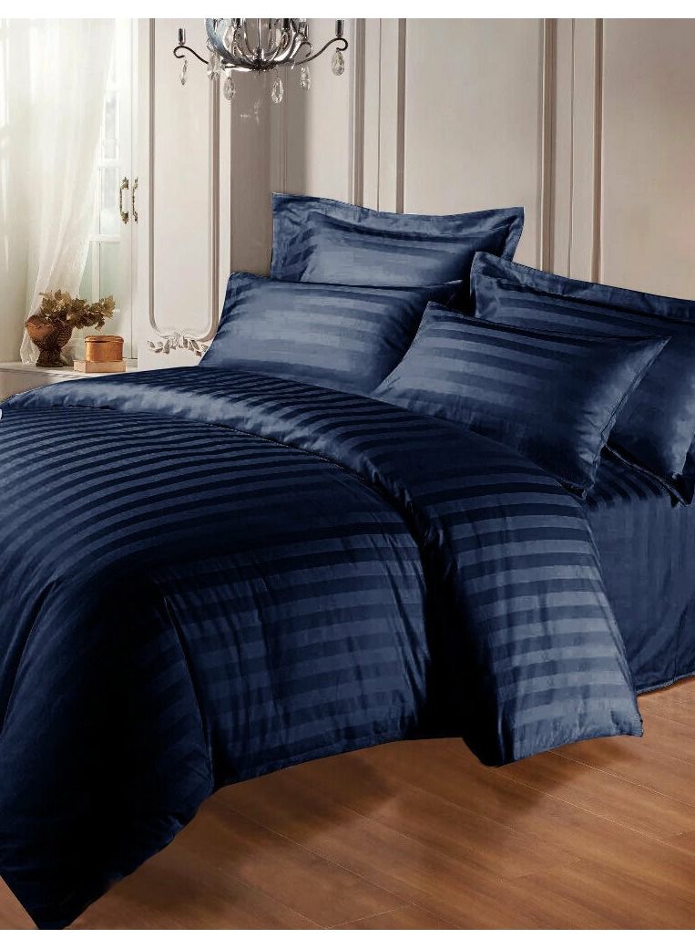 طقم لحاف فندقي أزرق بحري 6 قطع 300TC - Image 1