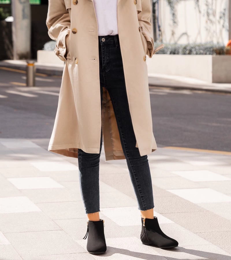 MaxMuxun Women's Ankle Boots Flat Low Heel Booties Ladies Quilted Fall Winter Fashion Boots with Side Zipper Black Faux Suede Size 8 - Image 2