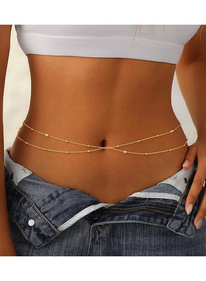 Layered Plated Waist Chain for Women, Adjustable Beads Body Belly Chain, Fashion Jewelry for Beach Vacation Party - Image 1