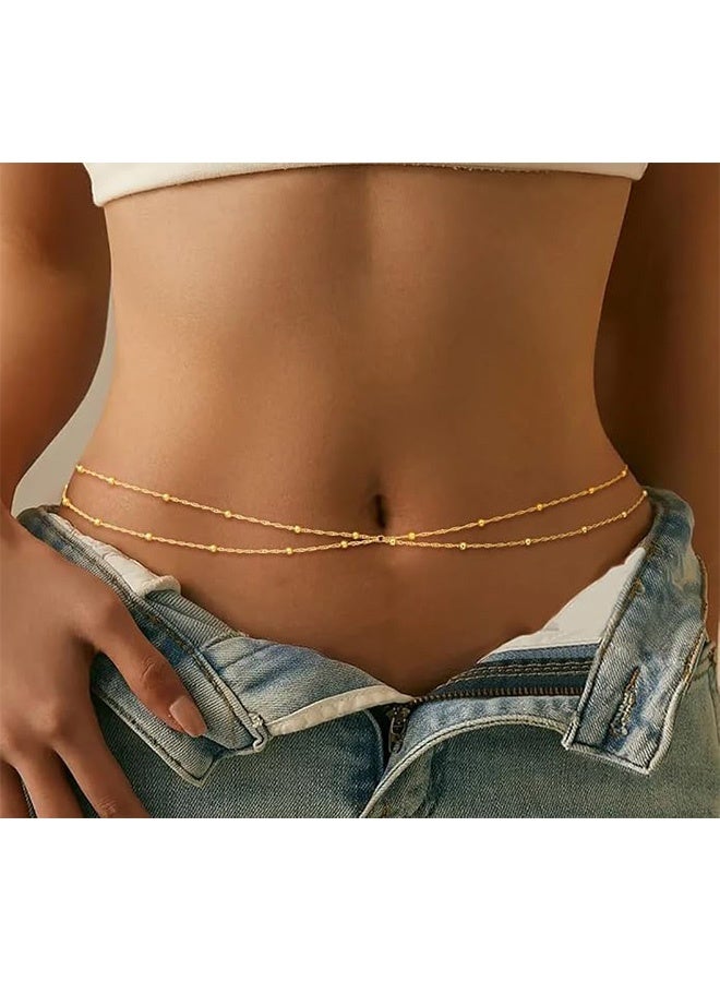 Layered Plated Waist Chain for Women, Adjustable Beads Body Belly Chain, Fashion Jewelry for Beach Vacation Party - Image 3