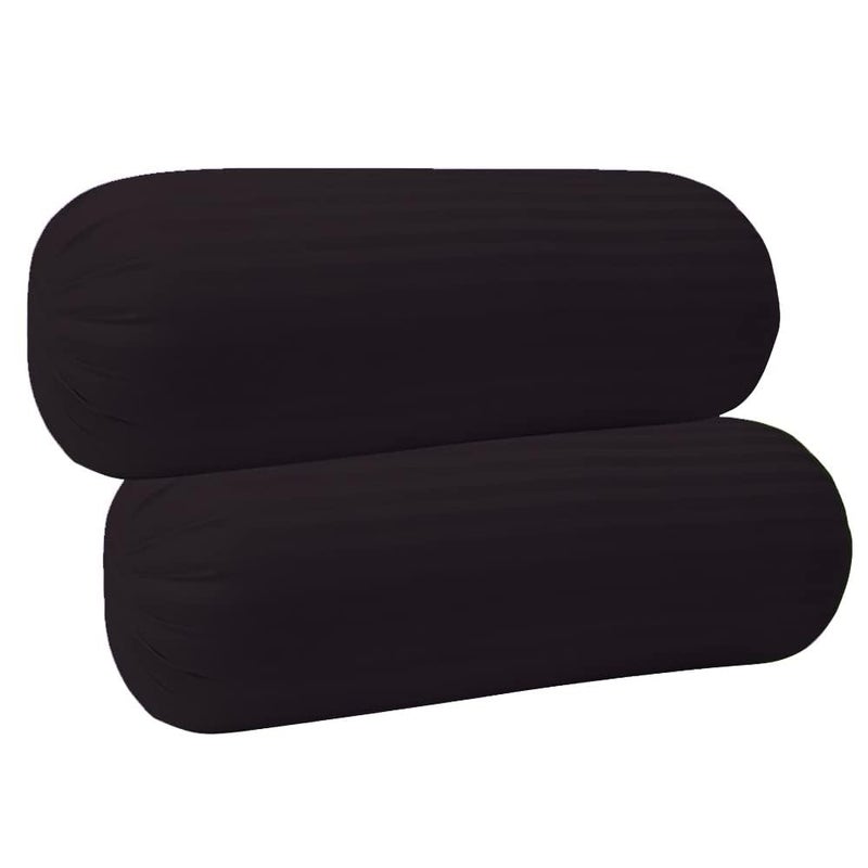 Bedding Begs Bedding Begs 100 Cotton Striped Bolster Pillow Cover Pack of 2 PC 400 TC Round Bed Side Long Pillow Cover Soft Decorative Bolster Pillow CoverBlack Stripe 30 x 30 - Image 1