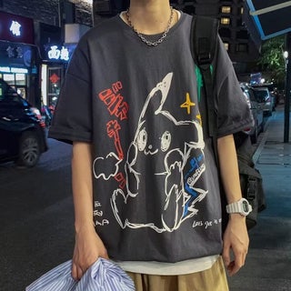 Graffiti Cartoon Short-sleeved T-shirt Mens Summer High Street Hip-hop Loose Couples Top Clothes Trendy Brand Loose Half-length Sleeve dark gray - pzsku/Z2640B18C5C48F6CD81BEZ/45/1746212753/47572b96-0e3b-4886-9cf7-4c4f7724674f