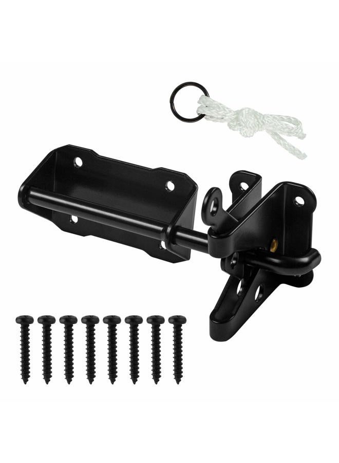 HILLMASTER Heavy Duty Automatic Gate Latch for Wooden Fences with Pull String, 7.5" Self-Locking Gravity Gate Door Latches with Handle for Outdoor Garden, Pool, Metal Gates, Vinyl Fence, Black Finish - Image 1