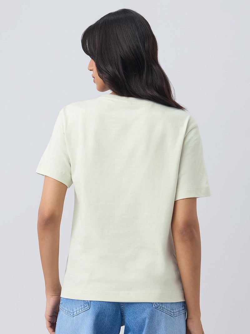 The Souled Store TSS Originals: To Main Kya Karu Women and Girls Short Sleeves Round Neck Light Cream Typography Embroidered Cotton Relaxed Fit Breathable Casual Streetwear T-Shirt - Image 4