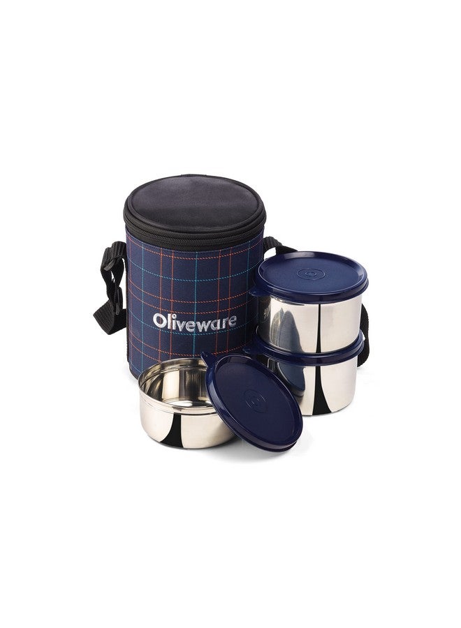 SOPL-OLIVEWARE Oliveware Absolute Lunch Box, 100% Leak Proof, 3 Stainless Steel Containers with BPA Free Lids (2x600ml & 450ml), Fabric Bag (Red) - Image 1