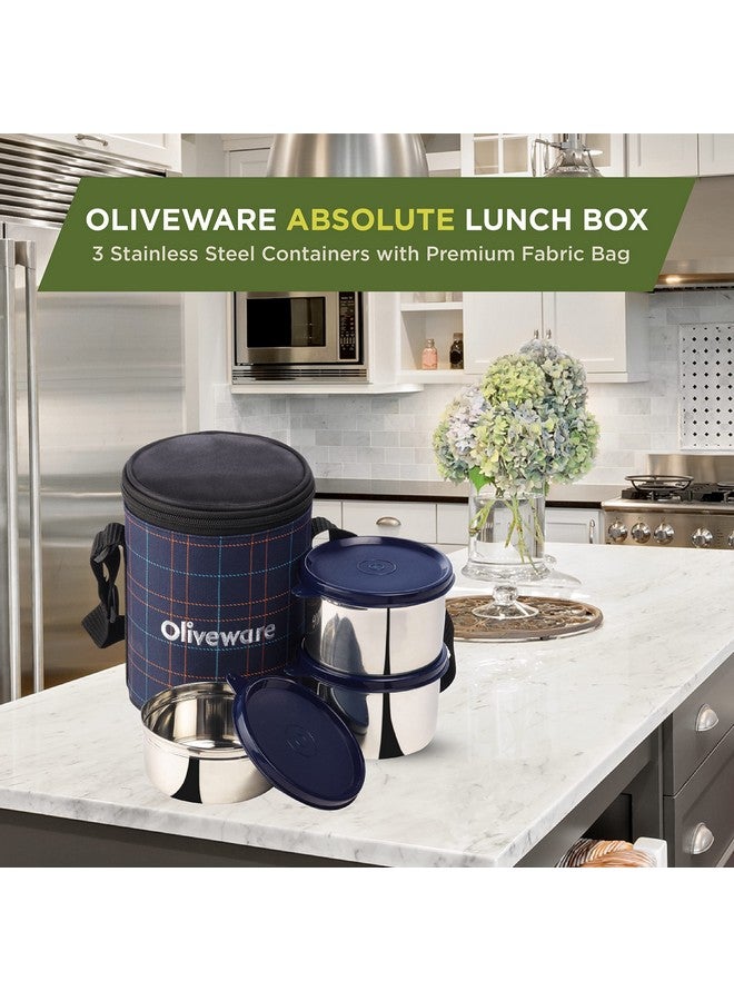 SOPL-OLIVEWARE Oliveware Absolute Lunch Box, 100% Leak Proof, 3 Stainless Steel Containers with BPA Free Lids (2x600ml & 450ml), Fabric Bag (Red) - Image 4