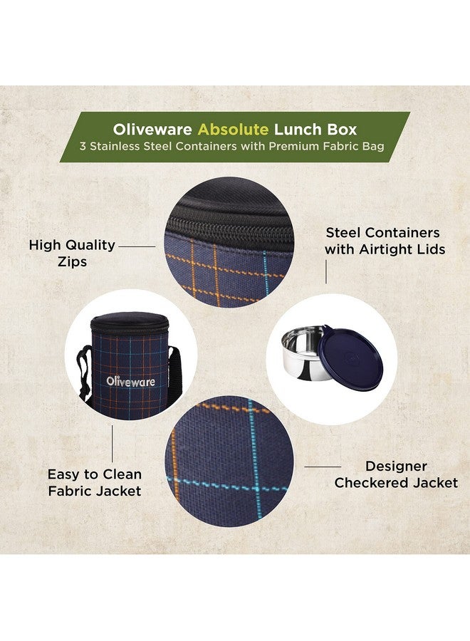 SOPL-OLIVEWARE Oliveware Absolute Lunch Box, 100% Leak Proof, 3 Stainless Steel Containers with BPA Free Lids (2x600ml & 450ml), Fabric Bag (Red) - Image 3
