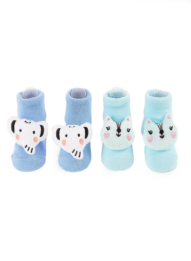 Kicks & Crawl Baby Boys & Baby Girls Anti-skid/slip Trunk 'n Purr Socks For Baby Boys and Girls Blue/Light Blue (Pack of 2) - 0-9M - Image 1