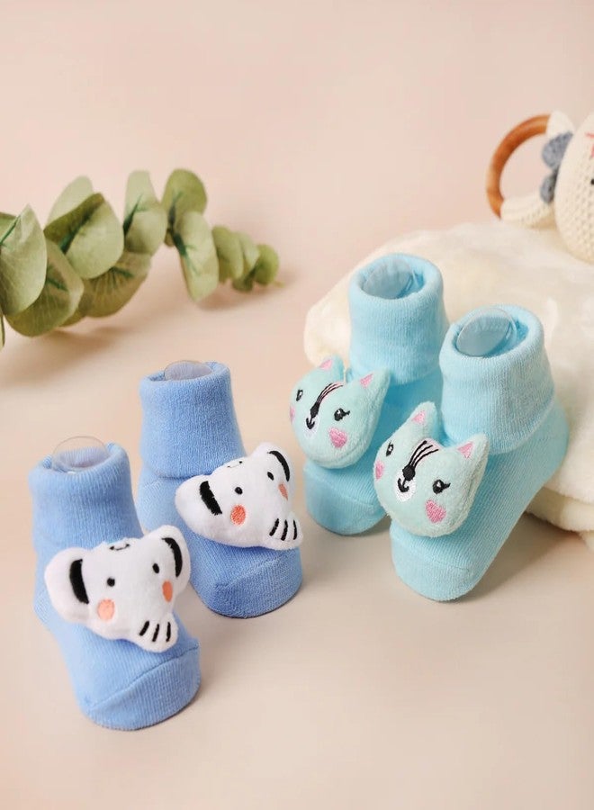 Kicks & Crawl Baby Boys & Baby Girls Anti-skid/slip Trunk 'n Purr Socks For Baby Boys and Girls Blue/Light Blue (Pack of 2) - 0-9M - Image 5
