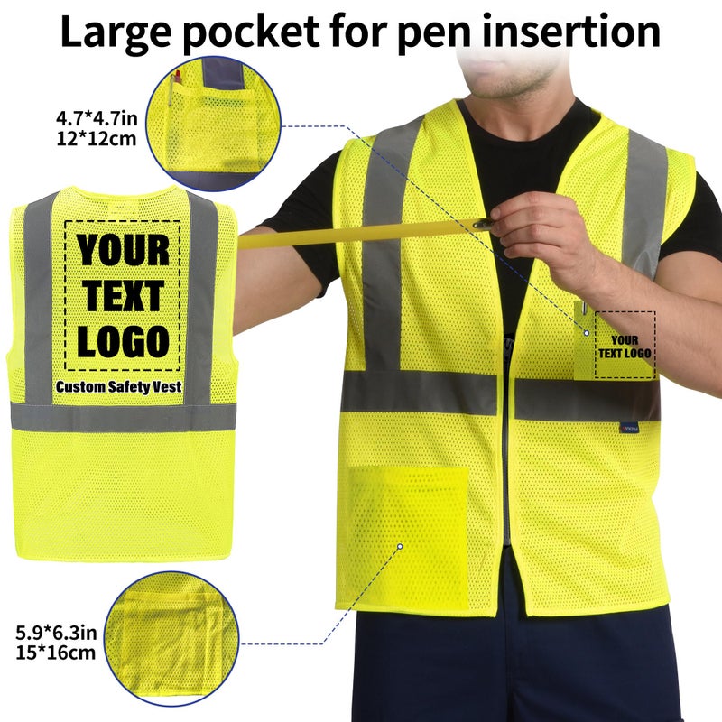 AYKRM Men's Safety Vest 2 Pockets Reflective High Visibility Class II Mesh Vest for Women & Men Meets ANSI Standards Yellow Safety Vest with Reflective Strips - Image 4