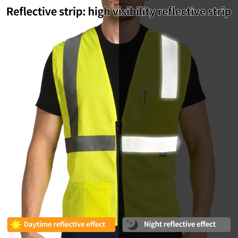 AYKRM Men's Safety Vest 2 Pockets Reflective High Visibility Class II Mesh Vest for Women & Men Meets ANSI Standards Yellow Safety Vest with Reflective Strips - Image 3