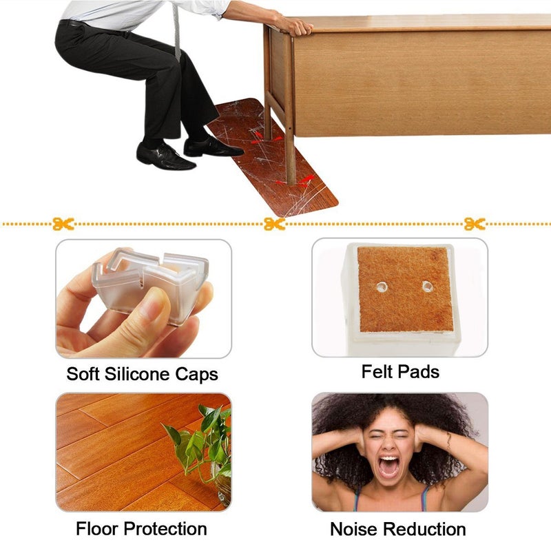 Gutapo 16PCS Transparent Square Chair Leg Wood Floor Protectors Silicone Furniture Chair Legs Caps Covers with Felt Pads fit 1-1/4 to 1-3/8 Inch (3.2-3.5cm) - Image 3
