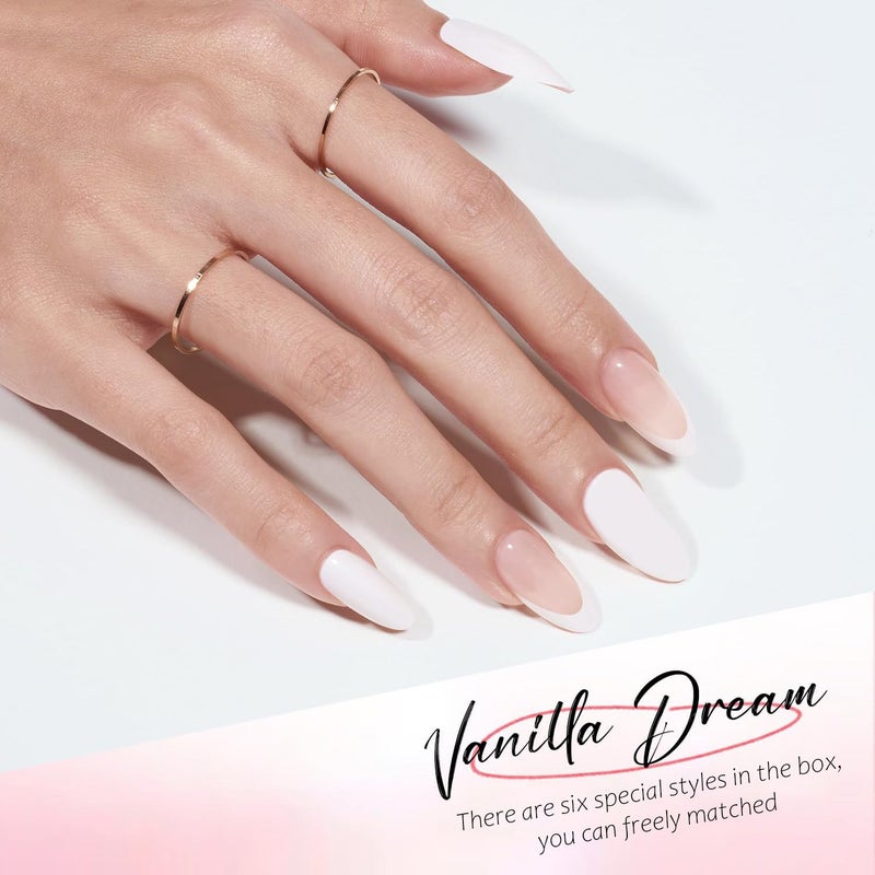 Modelones Press on Nails Tips 16 Sizes 32Pcs Almond, White French Tip Press on Nails Short Fake Nails, Reusable Nail Kit with Nail Glue Adhesive Tabs Mini Nail File, Nails Press Ons - Image 2