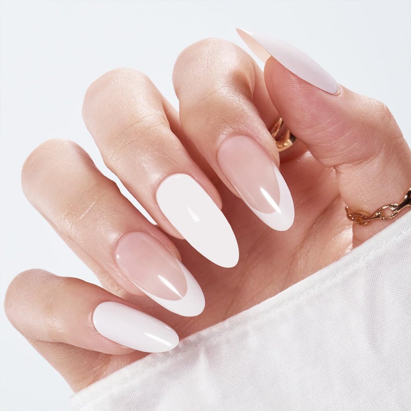 Modelones Press on Nails Tips 16 Sizes 32Pcs Almond, White French Tip Press on Nails Short Fake Nails, Reusable Nail Kit with Nail Glue Adhesive Tabs Mini Nail File, Nails Press Ons - Image 1