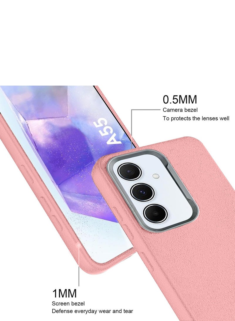 Techie غطاء خلفي أنيق من جلد PU ناعم غير قابل للانزلاق بتقنية TPU لهاتف سامسونج جالاكسي A55 5G - وردي فاتح - Image 4